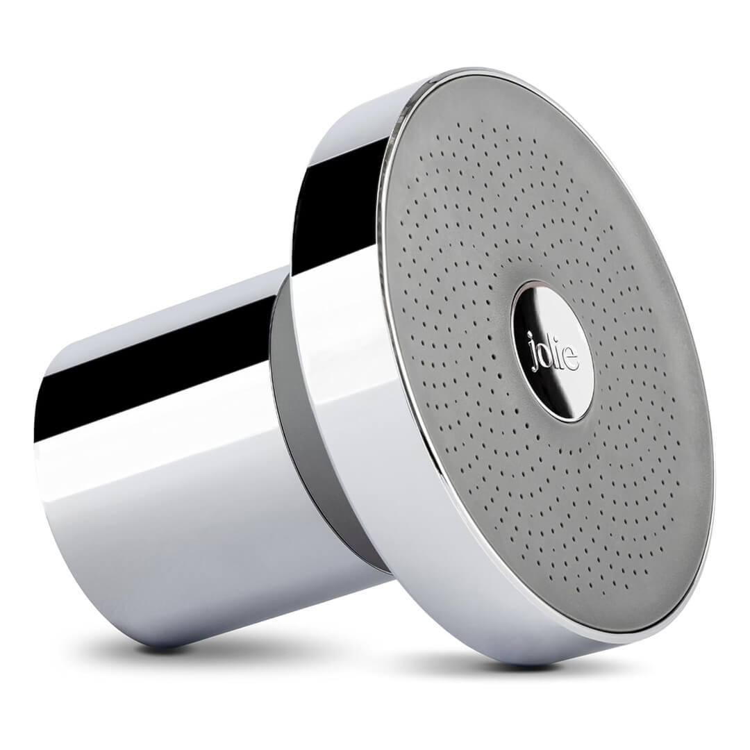 Jolie filtered showerhead — design shower filter for hard water hair in brushed steel finish